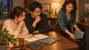 書類を安全に保管する3人の成人