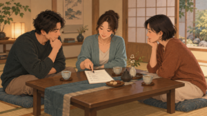 境界線と希望を確認する3人の成人