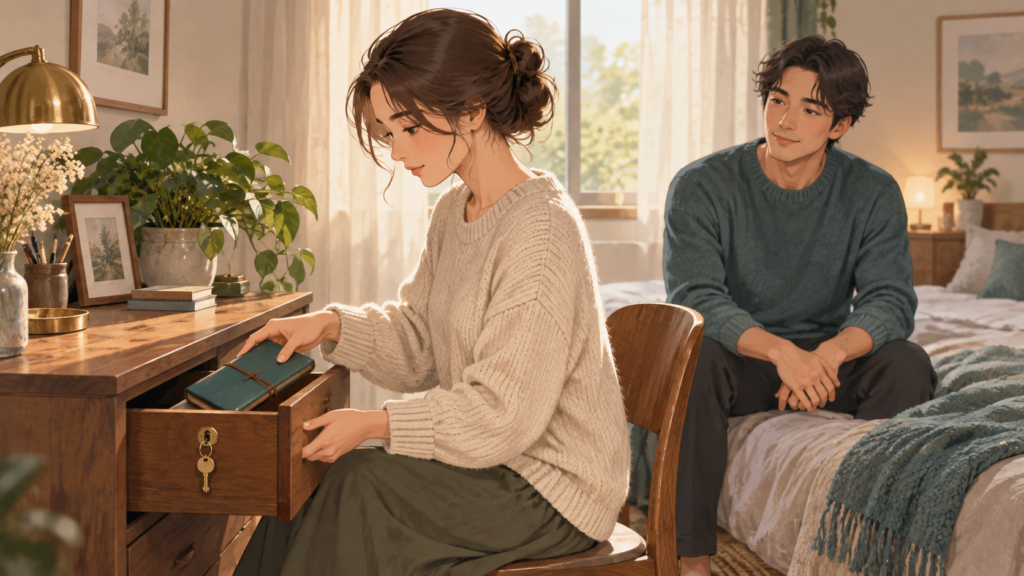 個人の日記を守りながら話し合う成人の男女