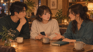合意とプライバシーを話し合う3人の成人
